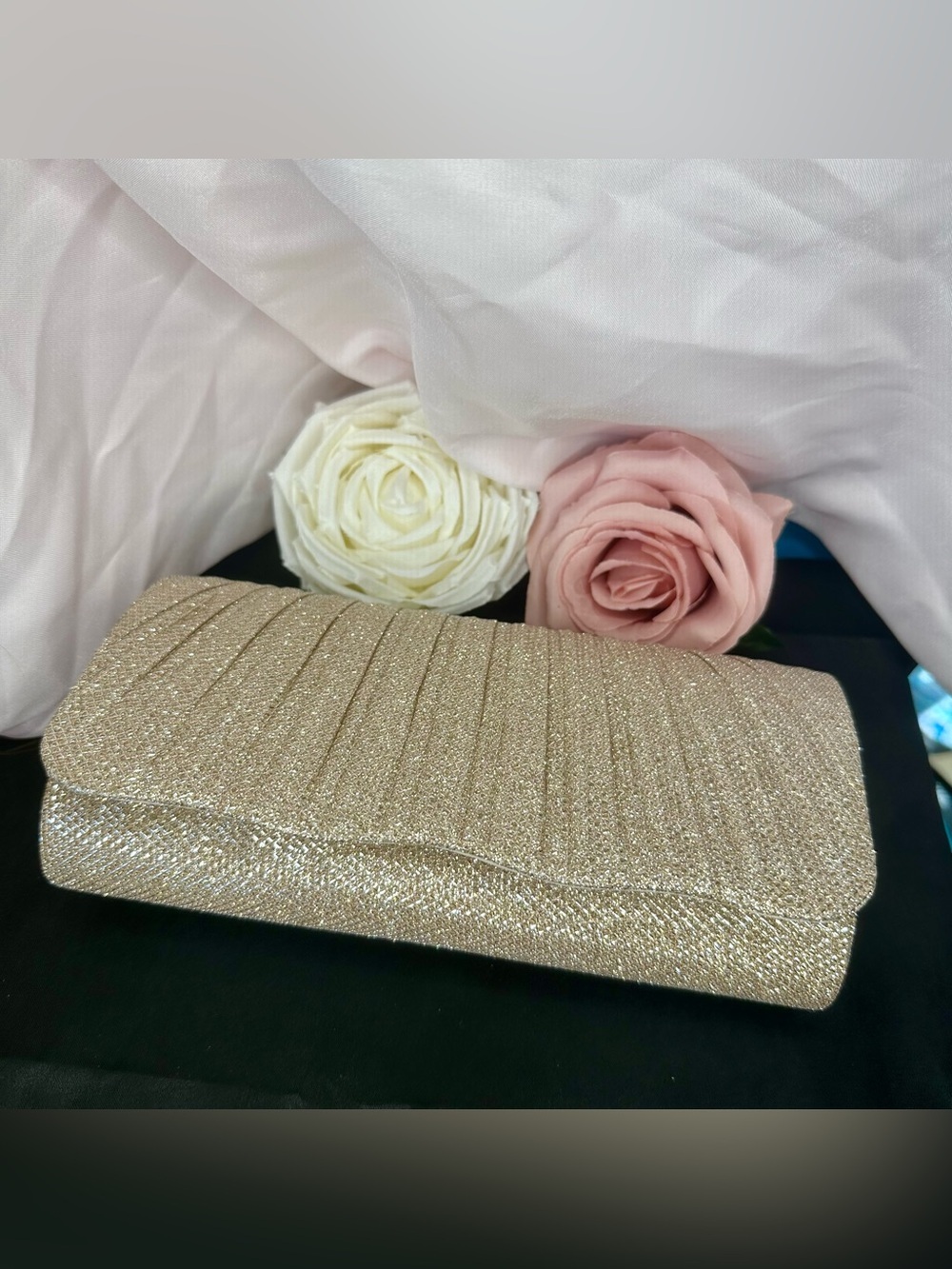 Gold Glitter Evening Clutch Bag Wedding Prom Formal Removable Chain Strap - Picture 2 of 8
